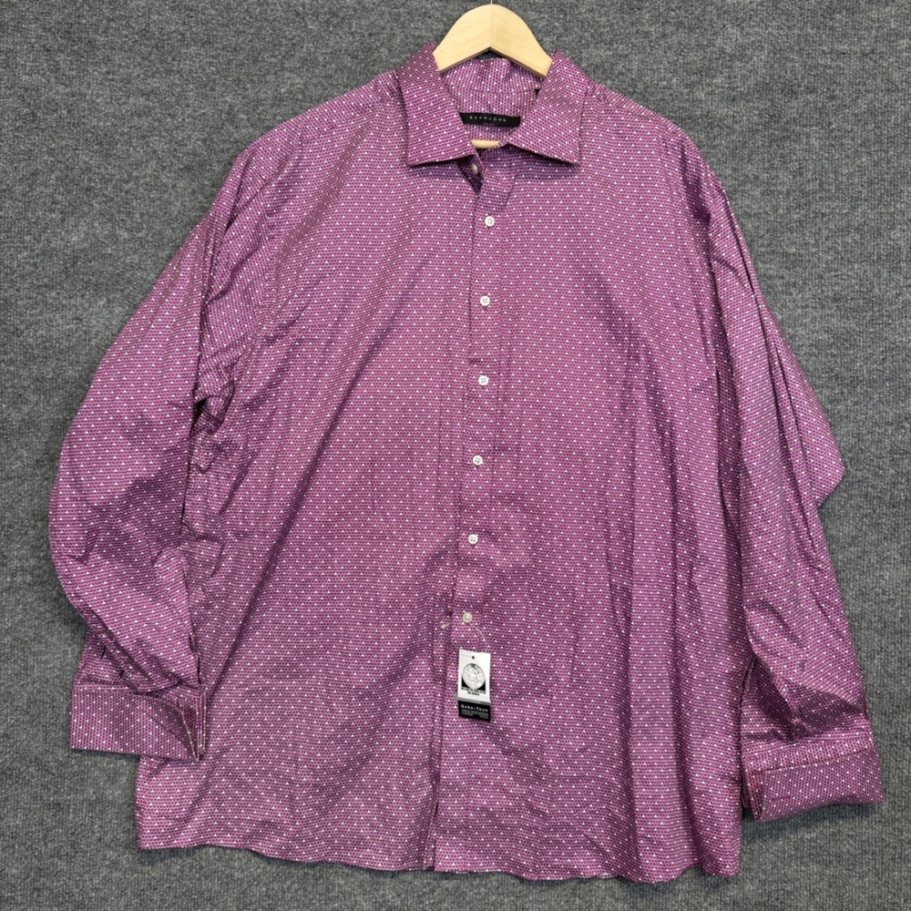 Sean John Mens Tall Size 19 36/37 Dress Shirt Pink Patterned Cotton Long Sleeves
